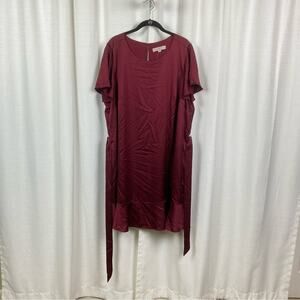LOFT Plus Burgundy Red Satin Ruffle Hem Shift Dress Sz.18W NWT